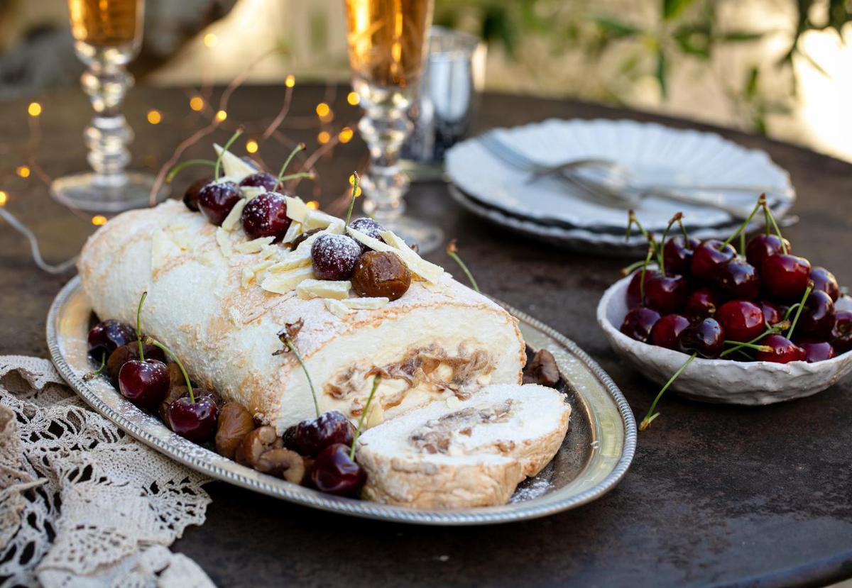 Rolled Chestnut & Cherry Pavlova Recipe - Viva